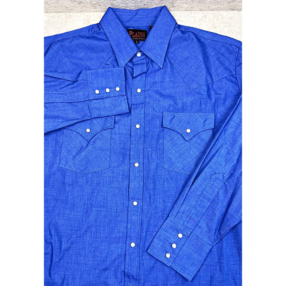 Plains Western Wear Men’s L Blue Western Long Sleeve Pearl Snap Shirt